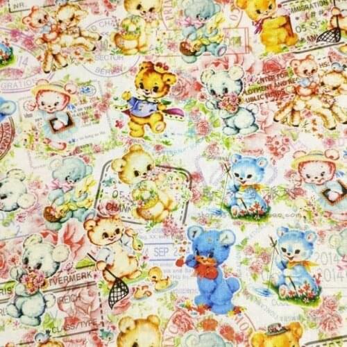 Cartoon Bear Garden Postamp 100% Cotton Fabric for Girl Clothes Hometextile Cushion Cover Curtain DIY 105cm Width