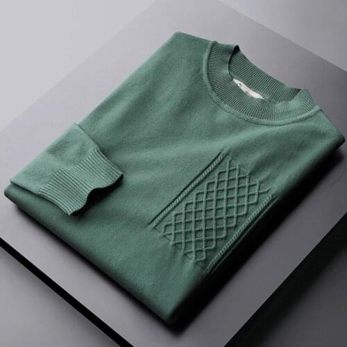 Classic Autumn Winter Mock Neck Mens Sweaters Luxury Solid Color Round Collar Jacquard Sweater Male Fit Man Sweaters 3XL