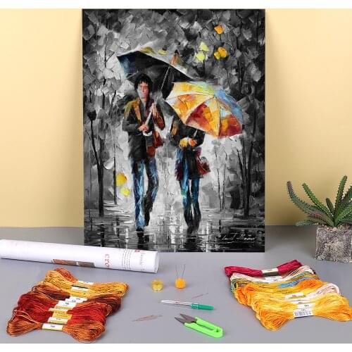 Umbrellas The Night Printed 11CT Cross Stitch Embroidery Full Kit DMC Threads Handmade Knitting Craft Needlework Counted
