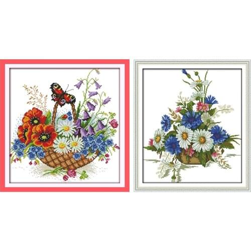 Joy Sunday Flowers basket and butterflies cross stitch kit printed chinese counted embroidery needlework set decoration for home