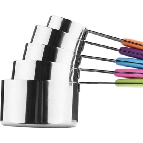 10Pcs Measuring Cup Spoon Set Thick Colorful Stainless Steel Baking Kitchen Tools with Silicone Handles for Powder
