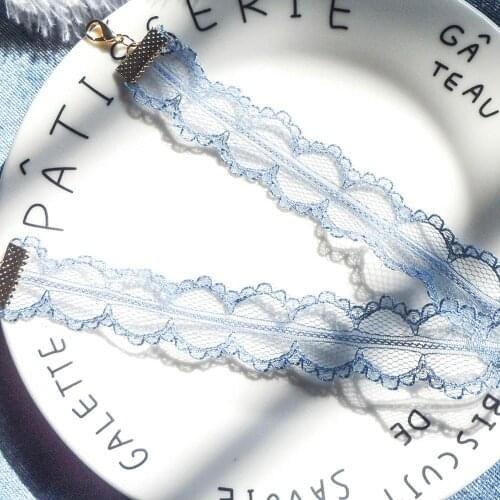 New Fashion Korea shine Star Blue Lace Velvet Wave Necklace Short Clavicle Chain For Girl Cute Woman Pendent Jewelry