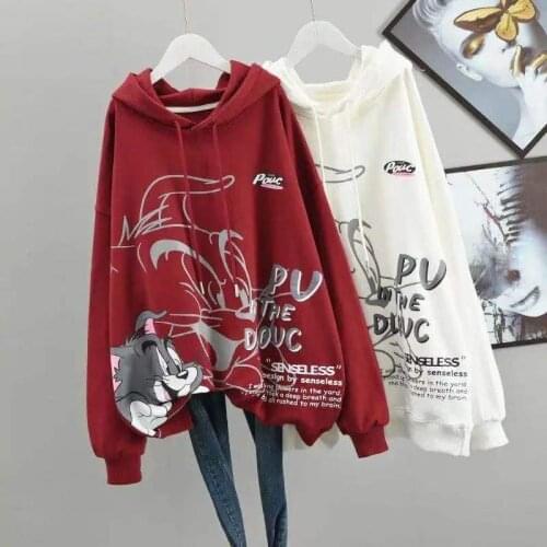 2021 Autumn New Women Clothes Big Large Plus Size Loose Cartoon Printing Long Sleeve Hoodies Sweater Lady Tops Female Out Coat