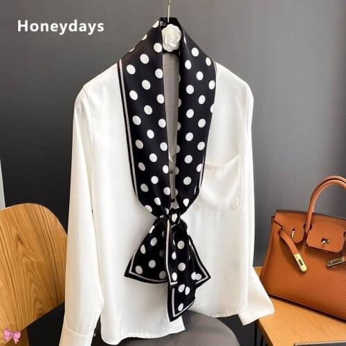 New Designer Fashion Polka Dot Printed Silk Scarf High Quality Foulard Bandana Retro Hair Band Neckerchief Headscarf Beach Pareo