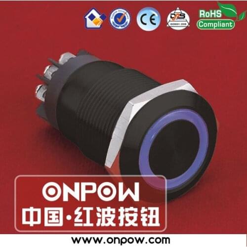 ONPOW 19mm black latching ring illuminated pushbutton switch anti-vandal LAS1GQ-11ZE/L/B/12V/A