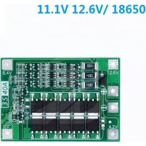 3S 40A Three series of 11.1v 12.6V 18650 lithium battery protection board with balance can start 40A current of electric drill