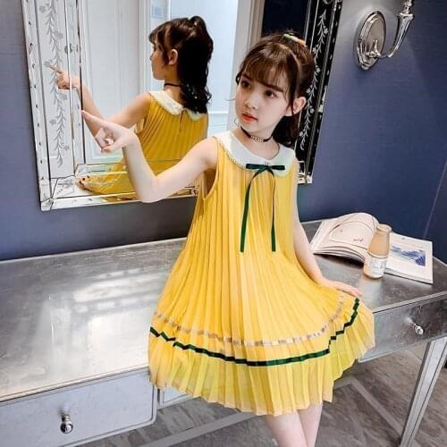 Girl Dress Kids Baby Clothes 2021 Folds Spring Summer Short Sleeve Princess Casual Long Style School Uniform Dresses Children Cl