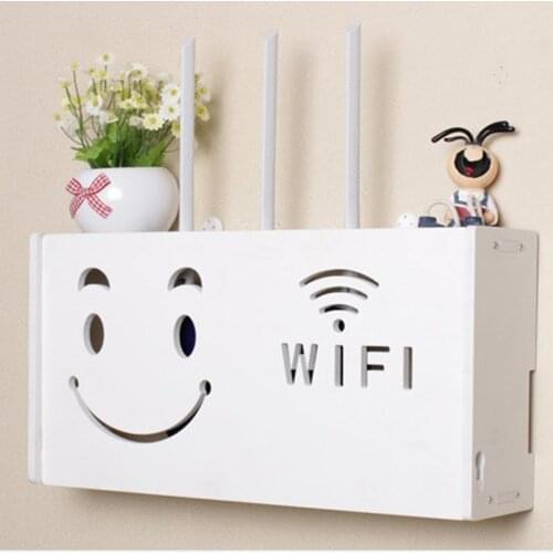 Smiley Face White Wood-Plastic Board Wireless Wifi Router Organizer For Home Office Store Cable Storage Box Small Medium