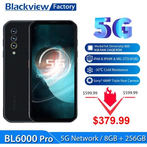 Blackview BL6000 Pro 5G Smartphone IP68 Waterproof 8GB 256GB Cellphone 6.36" FHD+ 48MP Triple Camera 5280mAh Mobile Phone