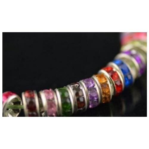 8mm 100pcs/lot white mixed multicolor r753 glass Spacer Beads Lot round Metal silver Plated Rhinestone DIY making crystal