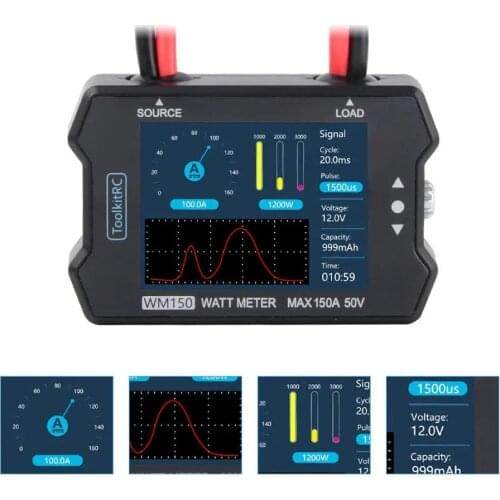 ToolKitRC WM150 Watt Meter 1-50v 150A Advanced 2.4" TFT Screen Display Power Voltage Current Tester PWM Output for RC FPV Drone