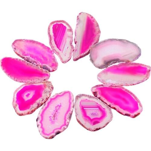 TUMBEELLUWA 1Lot (5Pc) Natural Light Table Agate Slices Dyed Fuchsia,Irregular Healing Crystal Collection Home Decoration 1-2