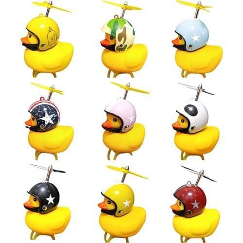 Bicycle Bell Small Yellow Duck with Helmet Horn Children Adult Bicycle Light Rubber Duck Toy for Cycling Bicycle Accessories