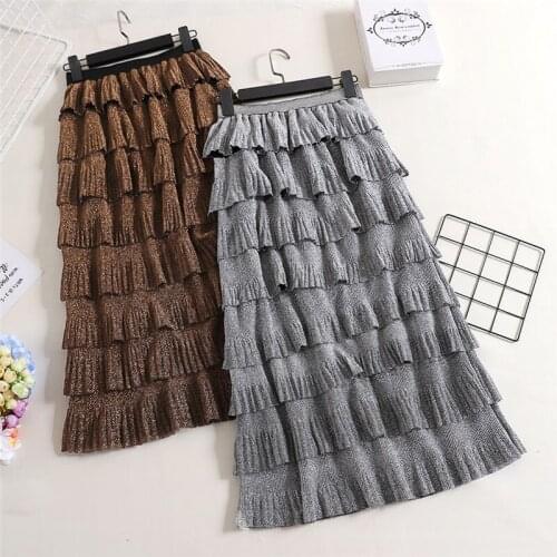 Sanishroly 2018 Spring Women Autumn Skirt Elastic High Waist Cake Skirts Female Ruffled Long Pleated Skirt Bright Silk Saia S346