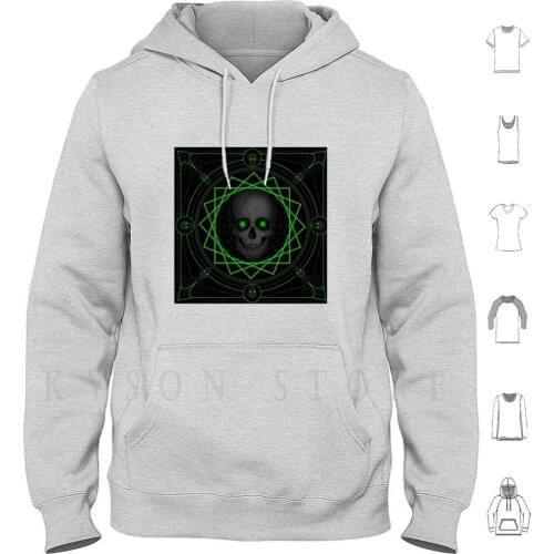 Green Eyed Skull Hoodie Long Sleeve Skull Crossbones Dark Heavy Metal Hard Rock Rock And Roll Mandala Dark Art Zombie