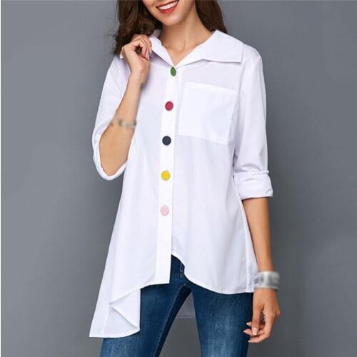 Women White Shirt Top Colorful Button Irregular Women Blouse Long Sleeve Autumn Tunic Fashion Plus Size Blouses