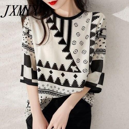 Womens Spring Summer Style Chiffon Shirt Ladies Casual Short Sleeve Printed Chiffon 2021 New Product Blusas Top Elegant T-shirt