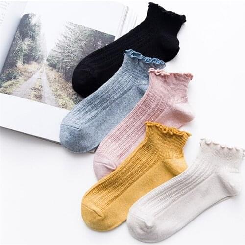 Women Girls Fungus Lace Socks Pure Cotton All-Match Spring Summer Fashion High Elastic Ankle Socks College Style Solid Short Sox