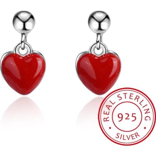 Simple Fashion 925 Sterling Silver Earrings Red Heart Tassel Earrings For Women Girl Friend Gift oorbellen S-E496