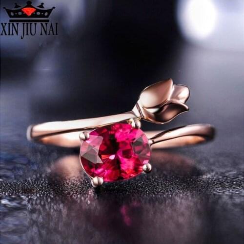 Pomegranate Ruby Female Ring Rose Gold Color Rose Red Flower Crystal CZ Jewelry Tulips For Women Gift Of Love Wedding Ring