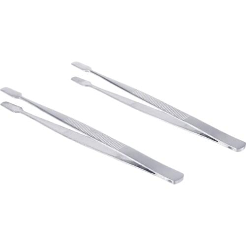 2pcs Stamp Tweezers Philately Stamps Collector Tools Philately Tweezers Eyebrow forceps Brazing tweezers (Silver)