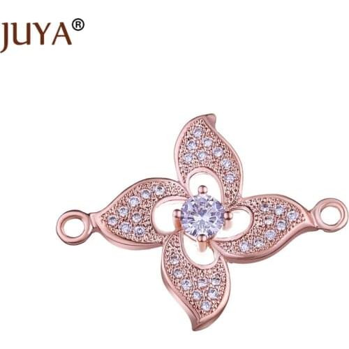 Fashion Luxury Cubic Zirconia Connectors Charms Accessories for jewelry making DIY Bracelets Necklace Earrings 4 Pcs Wholesale