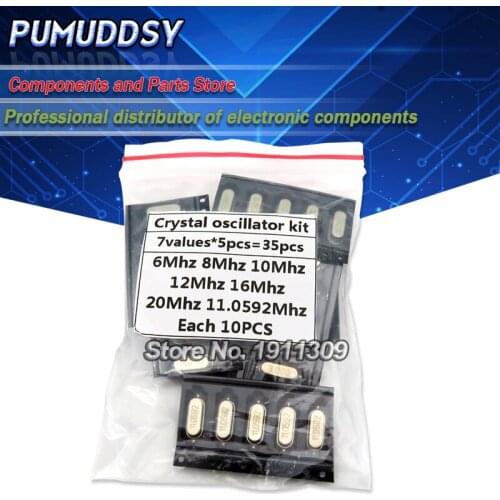 7kinds*5PCS=35PCS 49S-SMD SMD Crystals 6Mhz 8Mhz 10Mhz 12Mhz 16Mhz 20Mhz 11.0592Mhz Mhz 49SMD hjxrhgal Crystal Oscillator Kit