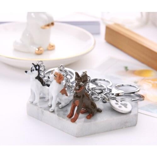 Fashion 3D Pet Dog Keychain Cute Dog Keyring Border Collie Sheltie Husky Metal Car Keychain Jewelry Woman Bag Charm Jewelry Gift