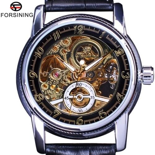 Forsining Automatic Watch Transparent Men Fashion Casual Genuine Leather Mens Skeleton Watches Top Brand Luxury Male Wristwatch