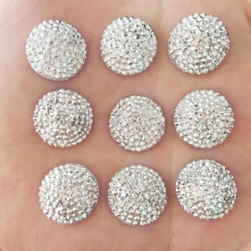DIY 20pcs 16mm Convex Round Resin Stone Flatback Wedding Buttons Craft / Silver F097