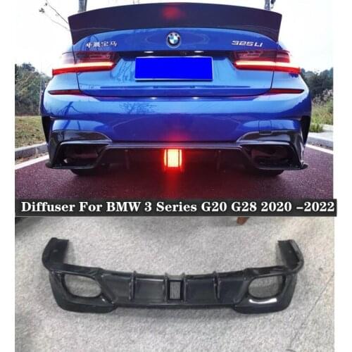 For NEW BMW 3 Series G20 G28 2020 2021 2022 (With lamp) High quality Carbon Fiber Car Rear Trunk Lip Bumper Diffuser Protector