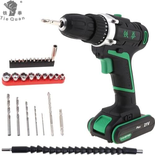 21V Lithium-Ion Battery Cordless Electric Drill Screwdriver Power Tool with Rotation Adjustment Switch and 29pcs Accessories Set