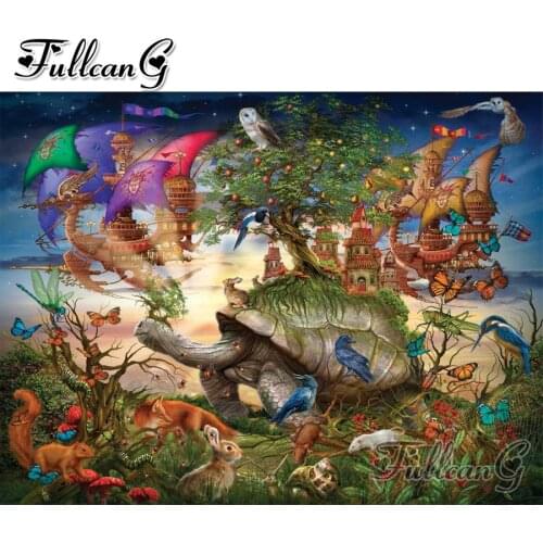 FULLCANG Fantasy sea turtle ship landscape diy 5d mosaic diamond painting full square round rhinestone embroidery sale FC2675
