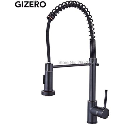 GIZERO High Quality ORB Brass Spring Kitchen Faucet Spouts Pull Out Sprayer Deck Mounted Mixer Faucet Tap House Cleaning GI2074