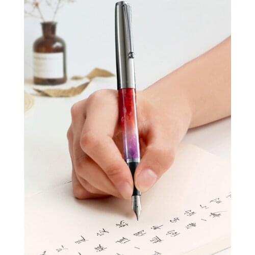 Jinhao Popular Acrylic Resin Fountain Pen Stainless Steel Cap Crystal Color Extra Fine Nib 0.5mm Smooth Writing Ink For Supplies