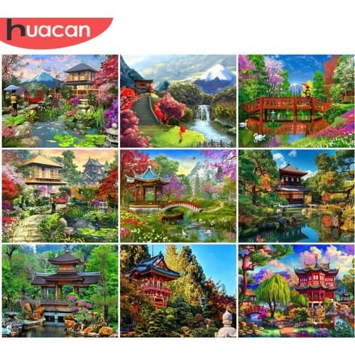 HUACAN 5D DIY Picture By Numbers Tower Scenery Wall Art HandPainted Unique Gift Paint By Number Tree Childrens Room Decor