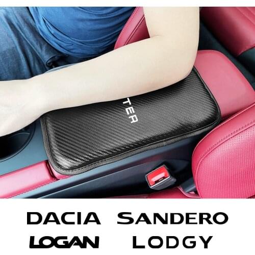 Leather Car Armrest Mat Cover For Dacia DACIA Duster Lodgy Logan Sandero Auto Interior Accessories Carbon Fiber Protective Pad