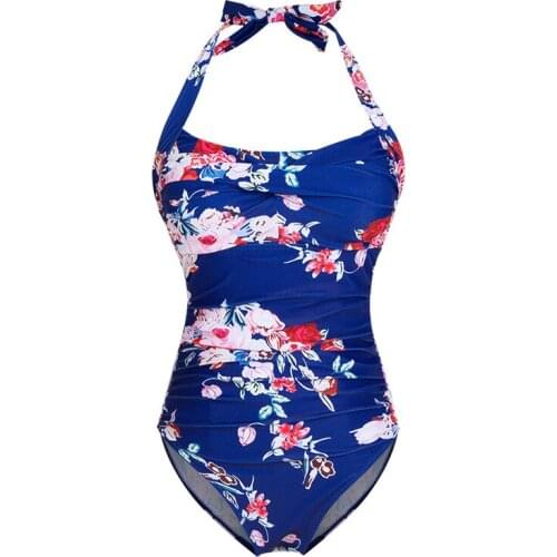 Plus Size Swimsuit Women One Piece Bathing Suit 2020 Floral Print Brazilian Halter Swim Suit Padded Swim Female S- XL XXL 3XL