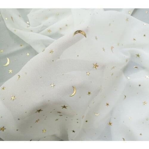 Moon&Stars Chiffon Fabric In Black White For Background, Bridal Gowns