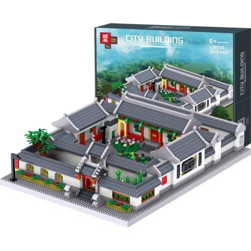 5018pcs LEZI Mini Blocks Building Bricks Chinese House Courtyard Garden Model Juguetes Toys Kids Gifts Girl Xmas Present 8055