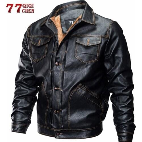 2020 Winter Motorcycle Pilot Leather Jacket Men Bomber Military Fleece Coat Multi-Pocket Thick Warm PU Faux Leather Jacket 5XL