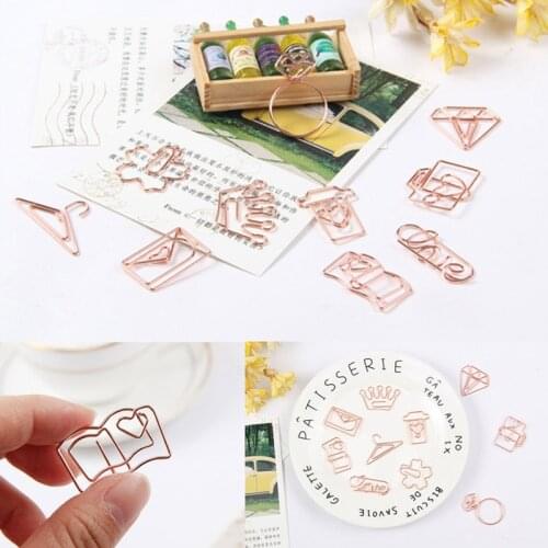 Office School Rose Gold Metal Binder Cute Bookmark Stationery Supply Decor Paper Clips Hollowed Out Design Scrapbooking Tool