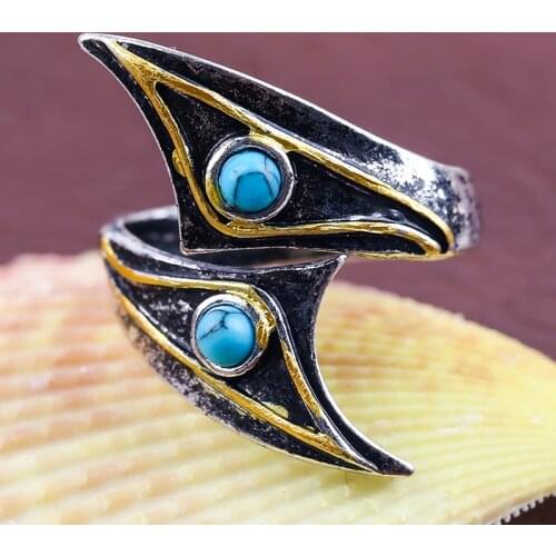 New Design Turquoises Stone Open Finger Ring For Men Punk Silver Adjustable Rings For Women Men Party Gifts Z3M123
