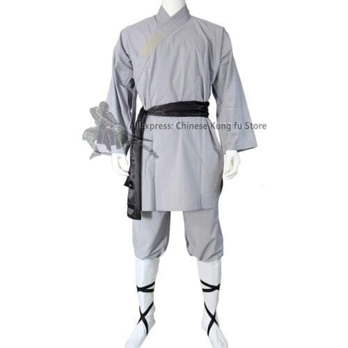 Kids Adults Popular Gray Cotton Shaolin Uniform Buddhist Robe Martial arts Tai chi Kung fu Suit