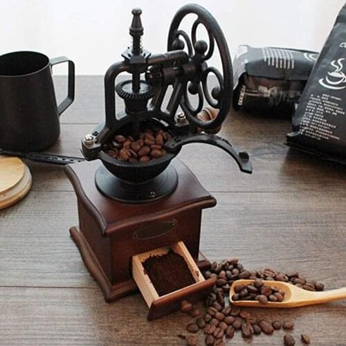 Retro Manual Coffee Grinder Cast Iron Hand Crank Grinder Portable Coffee Bean Grinder ALI88