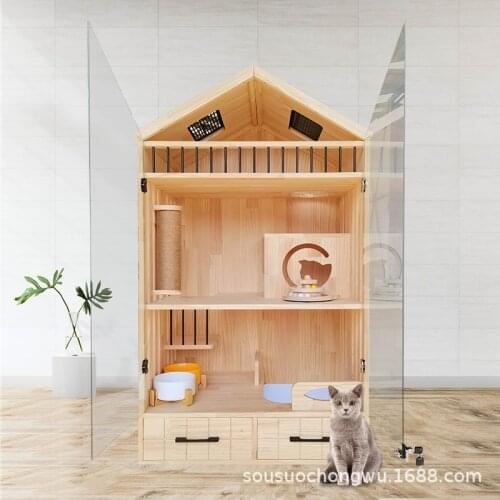 80*60*140 Solid Wood Cat Villa Cat Litter Cat Cabinet House Display Cabinet Cat Furniture Crawling Tool Pet Supplies