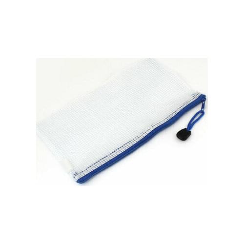Blue White Meshy Inner Zipper Closure Bag Holder 210mmx110mm for A6 Paper