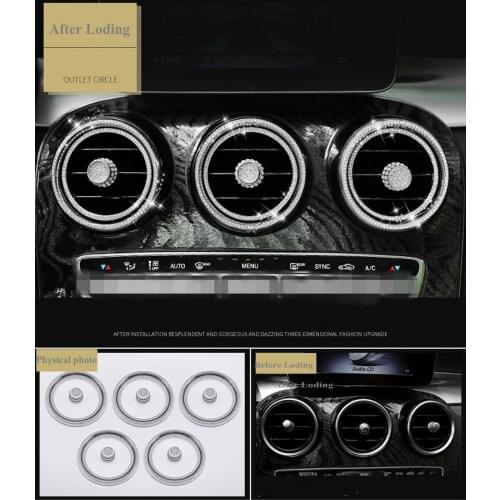 JanDeNing For Car Special Centra Console Outlet Circle Knob decorative Sticker With Diamond For 2015-2019 Mercedes C Class/GLC