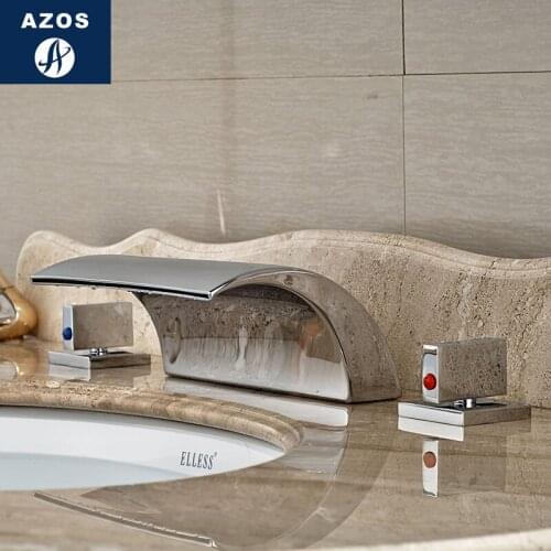 Azos Split FaucetWaterfall Waterfall Brass Chrome Cold and Hot Switch Balcony Basin Sink Double Handle Three Holes Round MPSK00