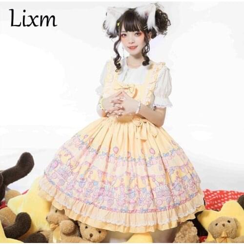 Japanese Sweet Kawaii Jsk Lolita Rabbit Sweet Tea Party Dress Summer Sleeveless Bow Lace Princess Tea Party Dresses